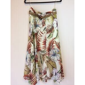 Elegant Long Button Down Floral Skirt with Belt
